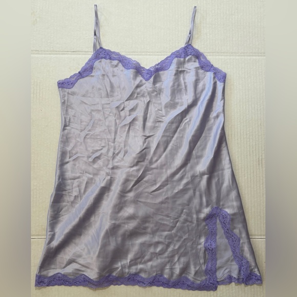 Victorias Secret Pink Label Lavender Satin & Lace Spaghetti Strap Slip Dress  L - Picture 5 of 9